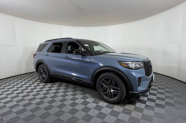 2026 Ford Explorer ST-Line in Vapor Blue — front three-quarter view